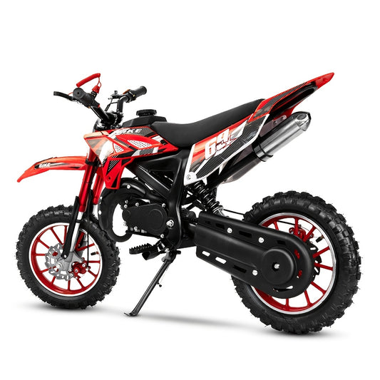 1pc Red 49cc 2-Stroke Dirt Bike for Adults, Metal Off-Road Motorcycle with Soft Seat, Shock Absorber, Front & Rear Disc Brakes, Fuel-Powered, Max Speed 20MPH, Toolkit Included