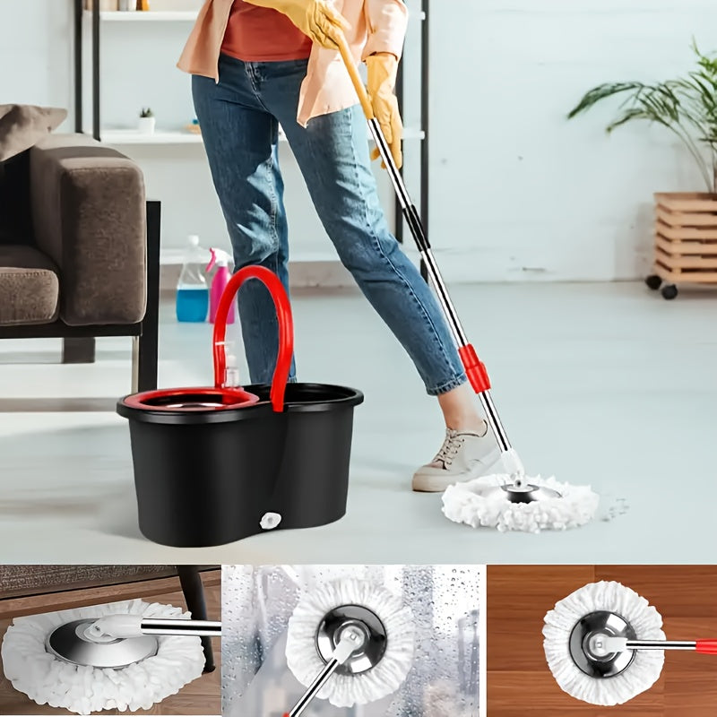 Mop Bucket Set, Spin Mop And Bucket With Wringing System, Bathroom Mop Bucket, 360° Spin Mop System With 4 Ultra-Fine Fiber Mop Replacement Heads, Suitable For Living Room, Bedroom, Kitchen, For Hardwood Tile Marble Floors