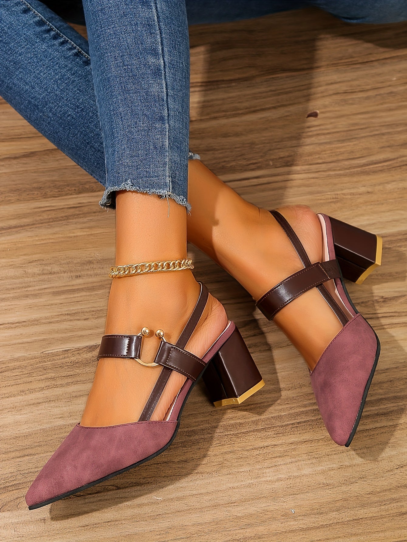 [Thick Heel Sandals] Medium Heel Ladies Pointed Toe Baotou Thick Heel Fashion Sandals Versatile Shoes
