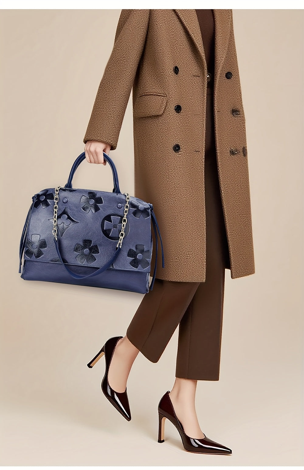 [Elegant Floral Tote Bag] IVKMIVK Women's Floral Embossed Tote Bag - Elegant Synthetic Faux Leather with Golden-Tone Hardware, Large Capacity, Perfect for Daily Commute, Office, and Travel | Floral Embossed Design | Office To