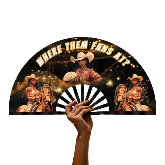 [Fashionable Foldable Fan] 13-Inch (Approximately 33.0Cm) Large Festival Folding Fan | Line Dance Pop-Up Fan, Where Them Fans at Clack Fan, Boots on The Ground, Women's Fashionable Foldable Fan for Wedding Dance Church Party
