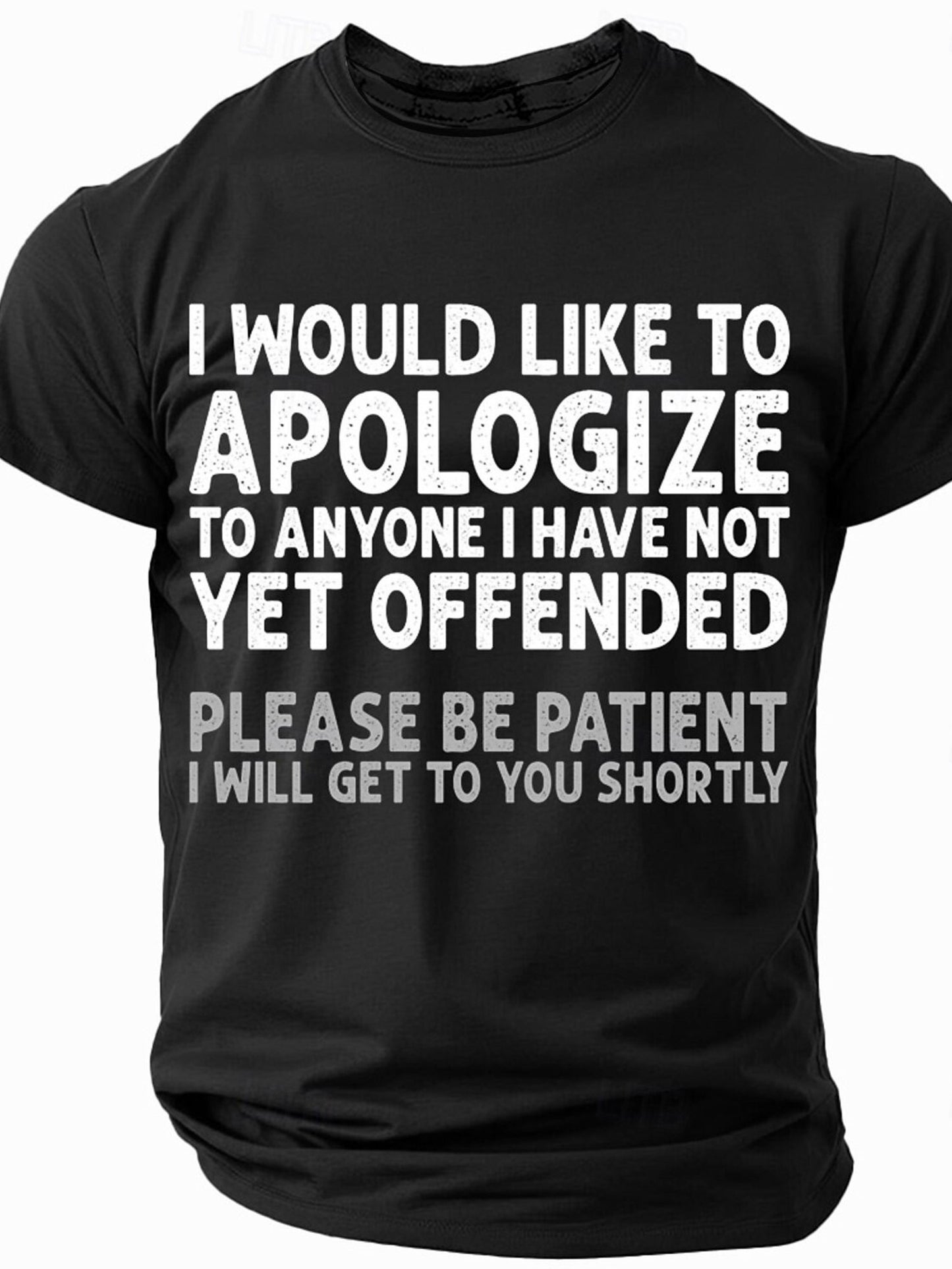 Men's Funny Sarcastic Quote T-Shirt - "I Would Like to Apologize" Humor - Heavyweight 100% Cotton Shirt - Black with White Text - Breathable Regular Fit Tee for Everyday & Formal Wear - Machine Washable All-Season Top - Plus