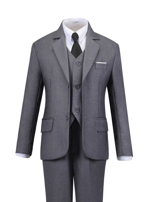 Boys' Graduation Essentials 2pcs Serge Suit Set W Blazer Vest Slim Tailor-Fit Formal Attire Wrinkle-Resistant Sizes 2T-16