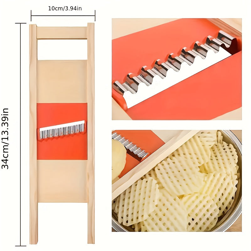 Heavy-Duty Manual Potato Slicer with Recycled Wooden Handle - Heavy Duty Wavy Cutter for perfect French Fries, Potato Chips, Veggie Platters - No Electricity Needed, Easy-Clean Design - Kitchen Gadget for Home & Commercial Us