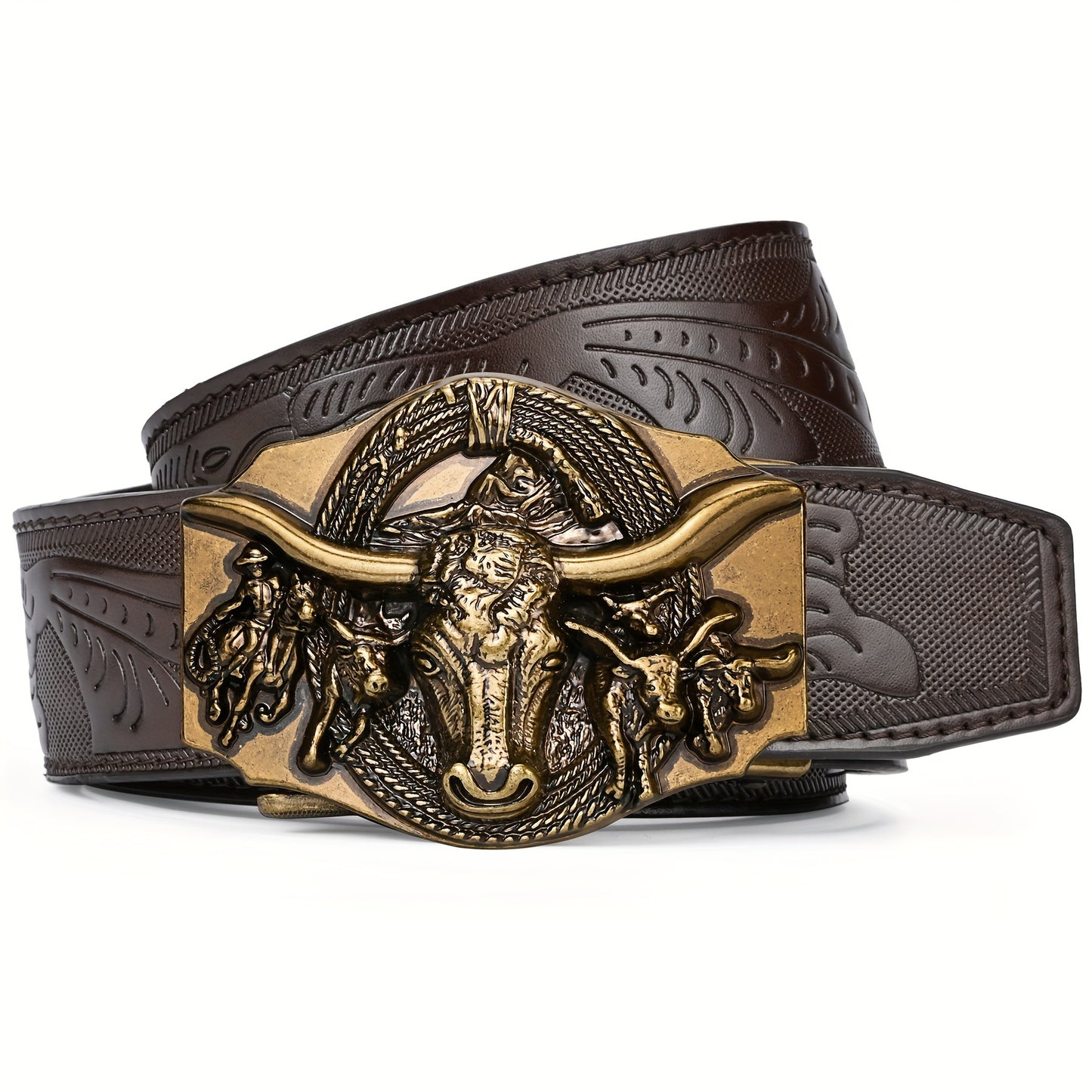 [Slide Ratchet PU Leather Belt] LCG LUCHENGYI, Slide Ratchet Belt With PU Leather Belt For Men, Ratchet Western Cowboy Belt With Automatic Buckle, Father's Day Gift