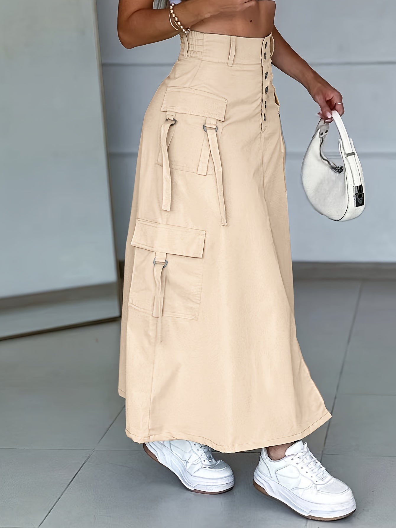 Casual Style Workwear Skirt with Button- Front And Side Slit, Versatile And Unique.