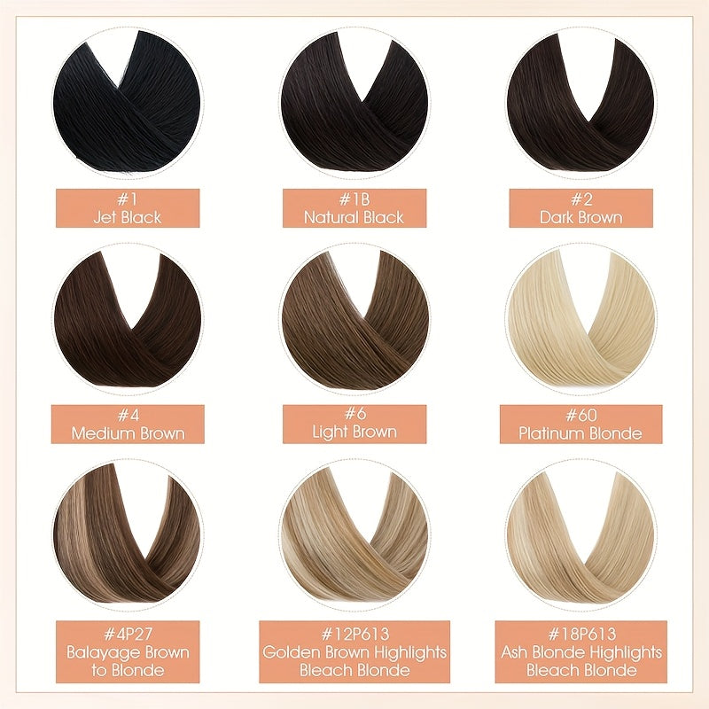 16-Inch Long Human Hair Clip In Extensions - Full Head V-Shaped Weft with 5 Clips, Natural Brown/Black/Blonde/Dark Brown/ Brown/Dirty Blonde/Chestnut Brown/Red Brown/White/Gray/ Auburn - Straight Hair Extension for Women, Bal