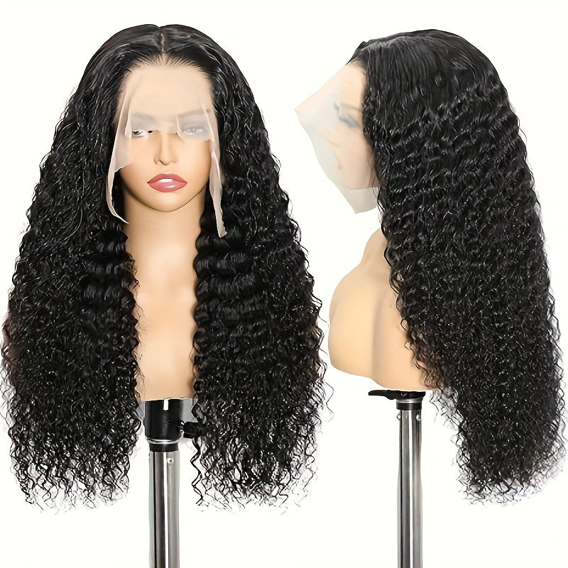 13x4 HD Transparent Lace Front Wig Human Hair - Pre Plucked Glueless Deep Curly & Wavy Natural Brown Lace Frontal Wig with 200% Density, Wet & Wavy Texture for /, Natural Color Blonde/Red Highlights (No Glue Needed)