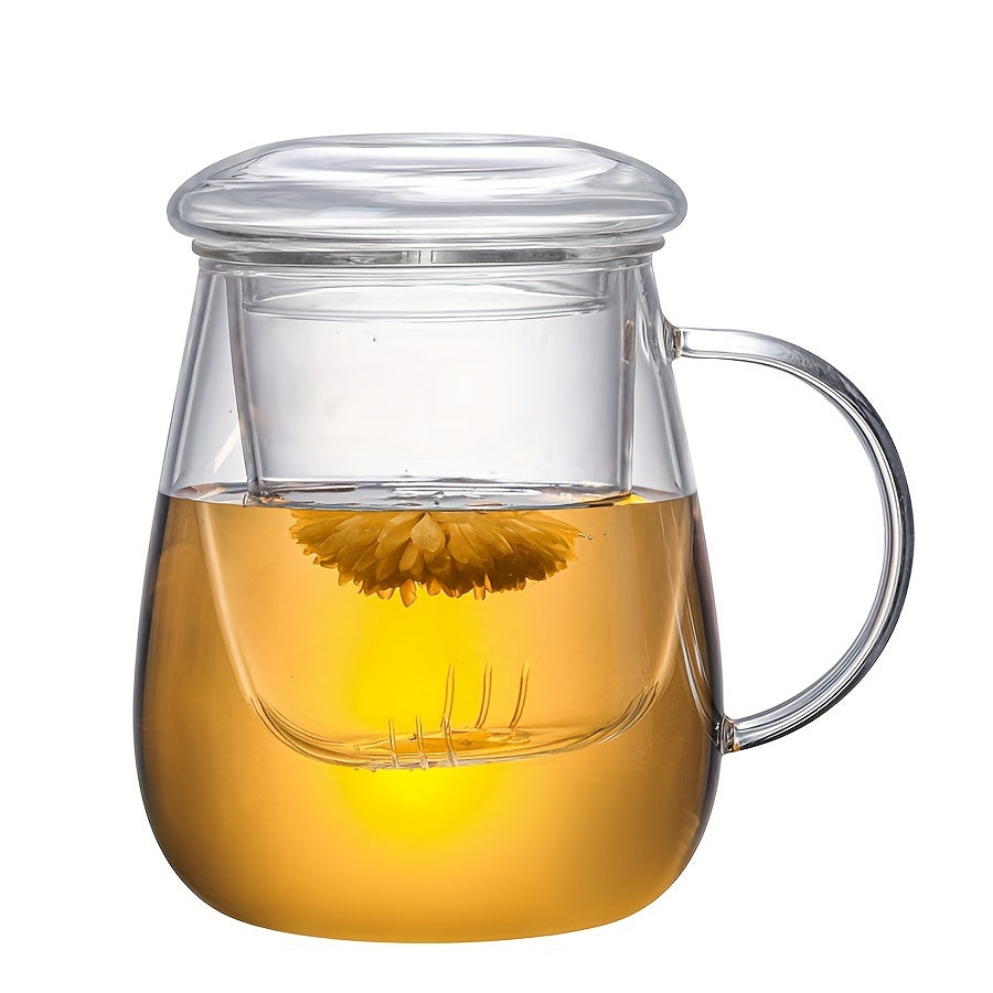 LDQ 1pc Infusion Mugs Glass Tea Cup with Infuser and Lid, High Borosilicate Glass Tea Cup for Loose Leaf Tea, Blooming Tea, Tea Bag Perfect for Christmas, Halloween, Thanksgiving, Tea Mug, Lidded Tea Mug, Stylish Infuser Mug,