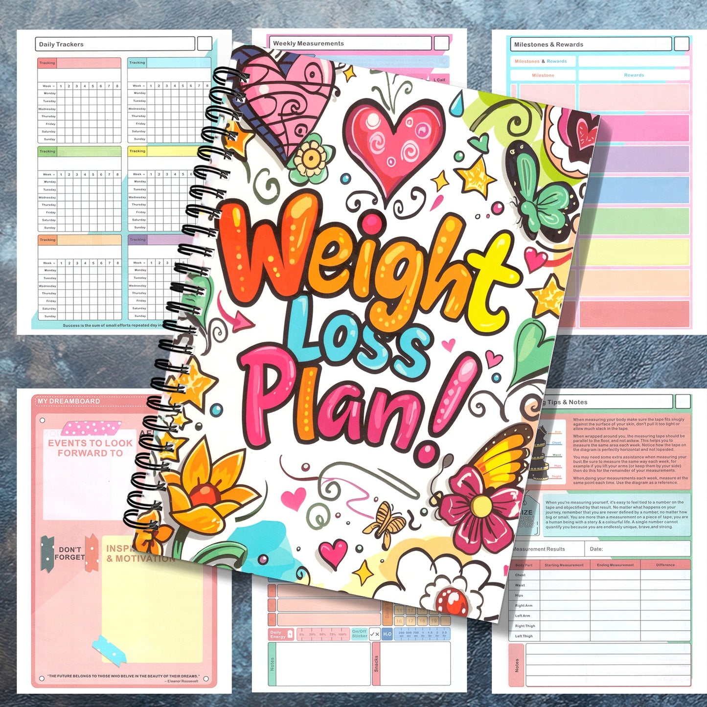 1pc Food and Fitness Journal for Women Weight Loss Tracker Planner Workout Dairy Wellness Log Notebook with Calorie Counter Diet Meals Health Gift for Women Mom Wife