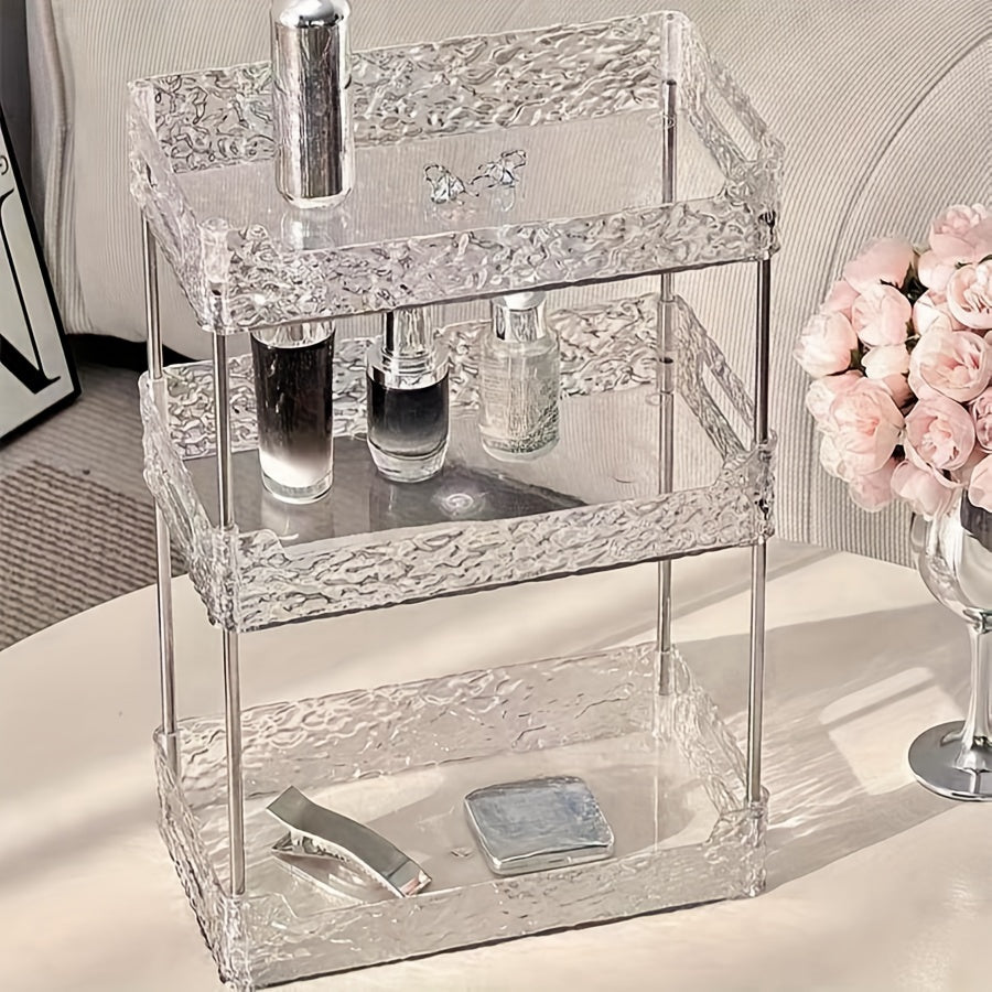 1pc Elegant Multi-Tier Acrylic Vanity Organizer - Adjustable Desktop Storage Rack for Cosmetics, Perfumes & Office Supplies - Large Capacity, Easy to Install - Perfect for Bedroom, Bathroom, Study & Office Decor