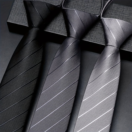3pcs Men'S 1200 Thread Solid Color Polyester Zipper Striped Tie Set, Classic Retro Business Style Tie Suitable for Work, Interview, Banquet, etc., Black, Gray, Navy Blue, Dark Red Tie Ideal Gift for Male Friends