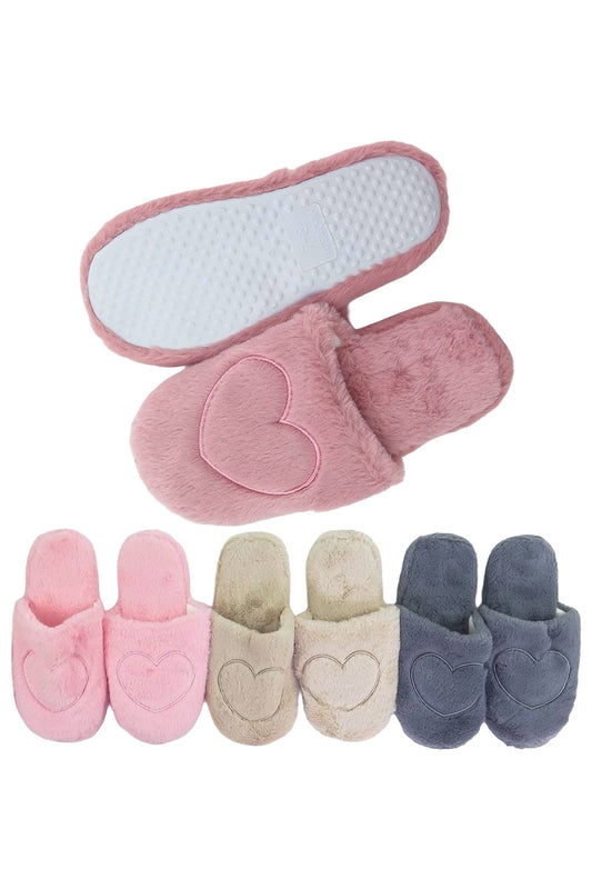 Big Heart Fuzzy Fleece Foam Lounge Slippers
