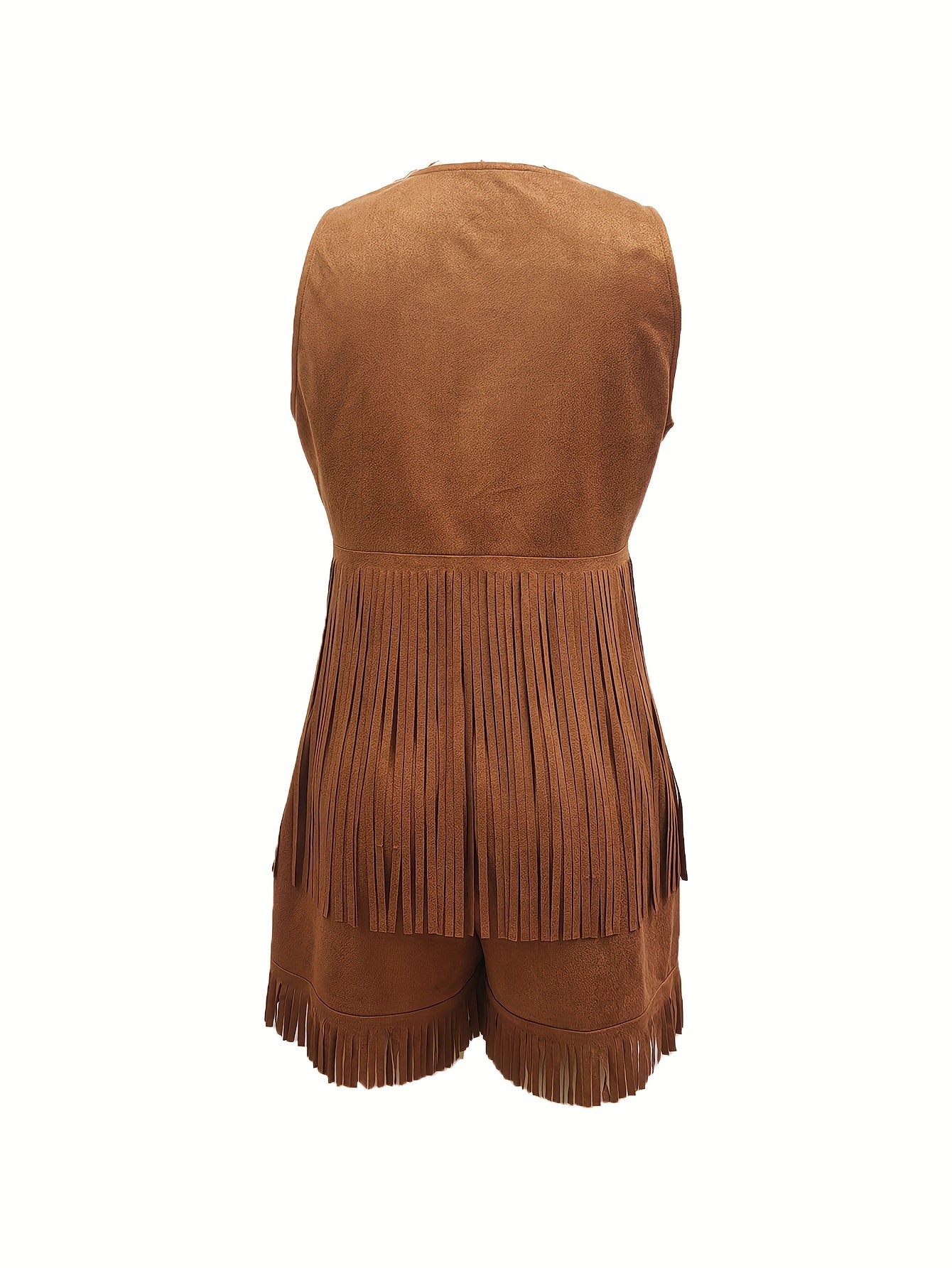 Women's Retro Western Style Imitation Suede Tassel Vest and Shorts Two-Piece Set