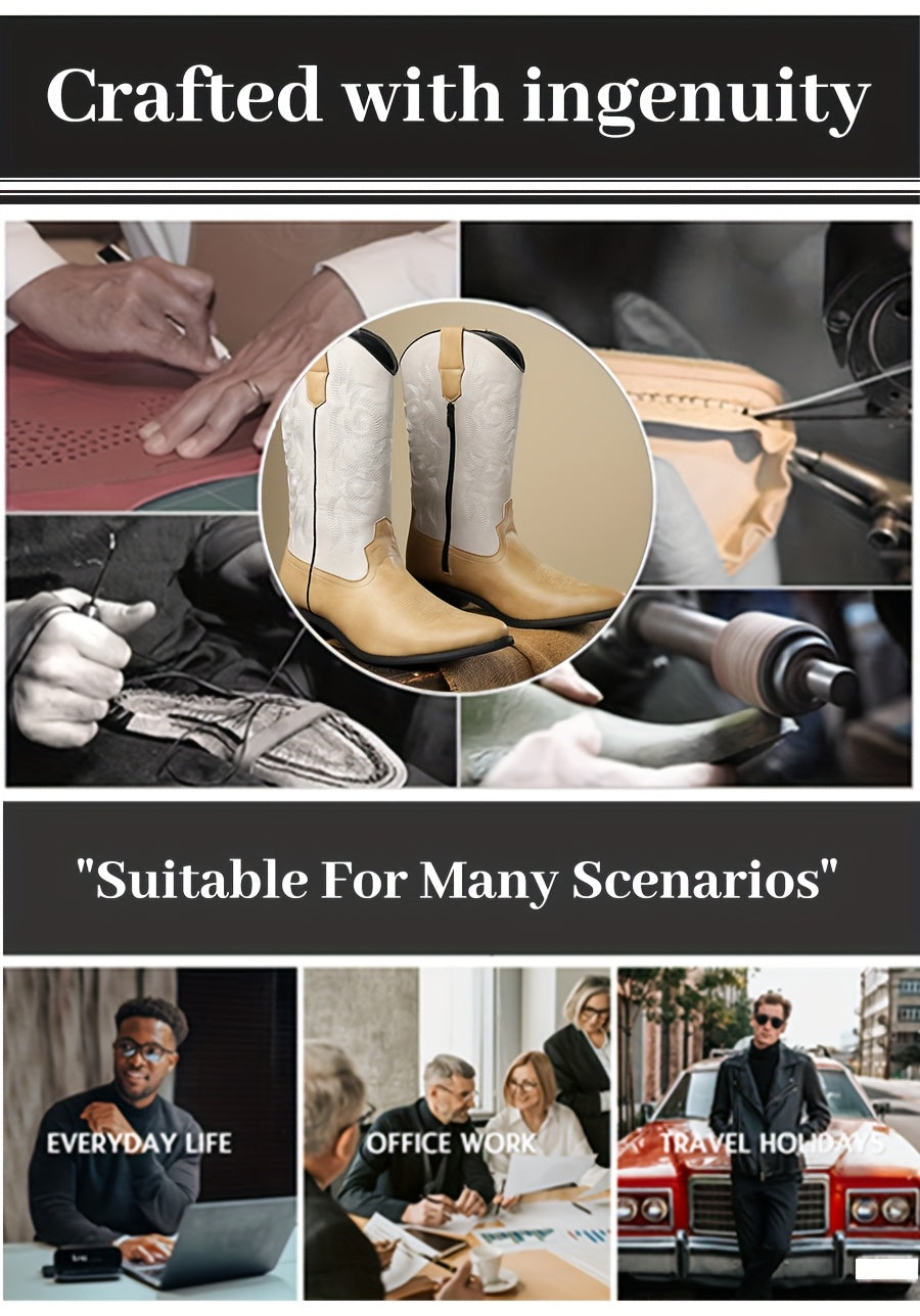 [Father's Day, Cowboy Boots] Father's Day Gift | Men's Retro Western Cowboy Boots | Embroidered Tall Chelsea Boots