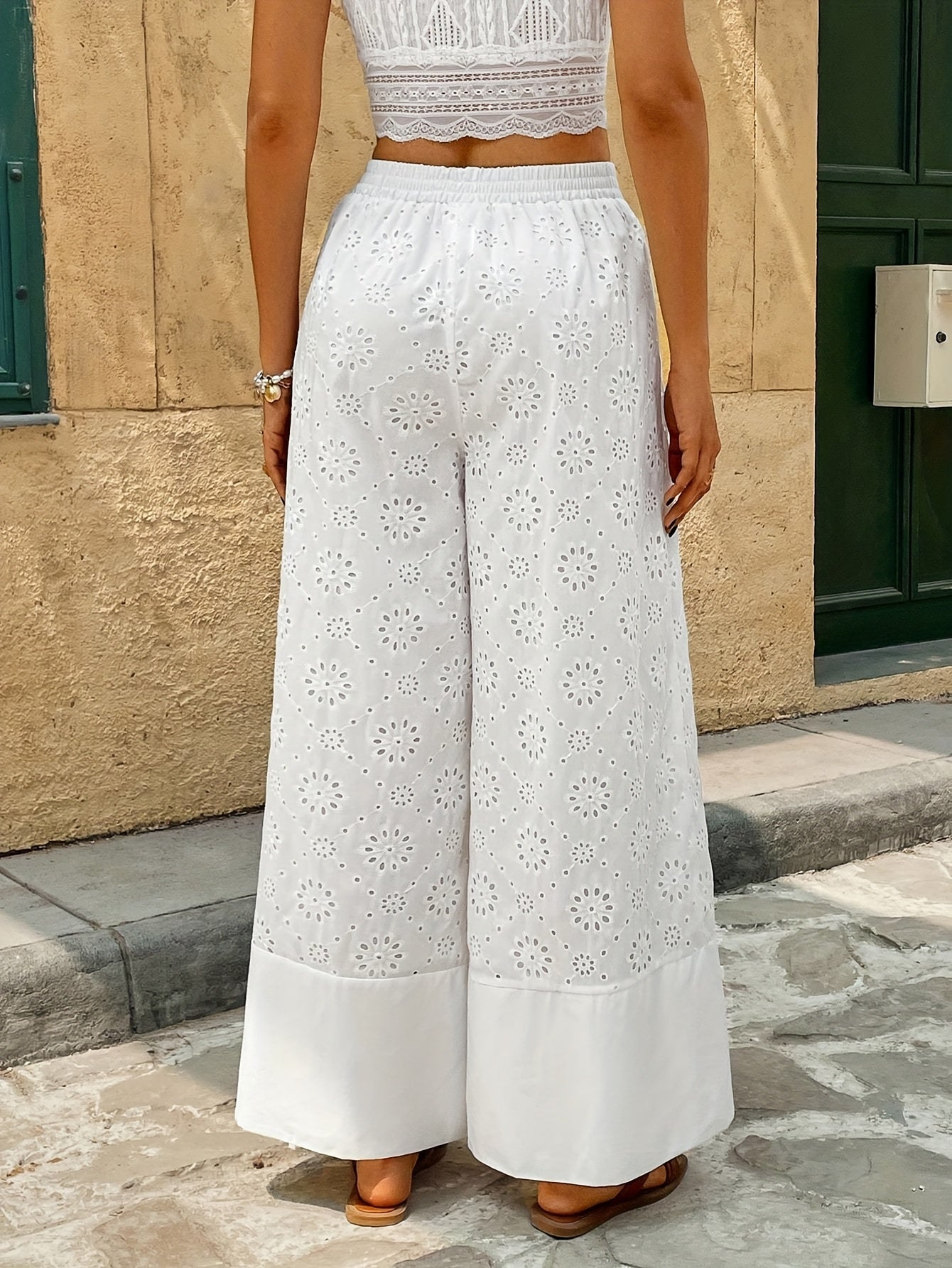 [Elegant High-Waisted Pants] Women's Elegant High-Waisted Wide-Leg Pants | Solid Color Non-Stretch Trousers for Autumn/Winter, Machine Washable Office & Casual Wear, Elegance Collection, Winter Trousers, Floral Pattern Trouse