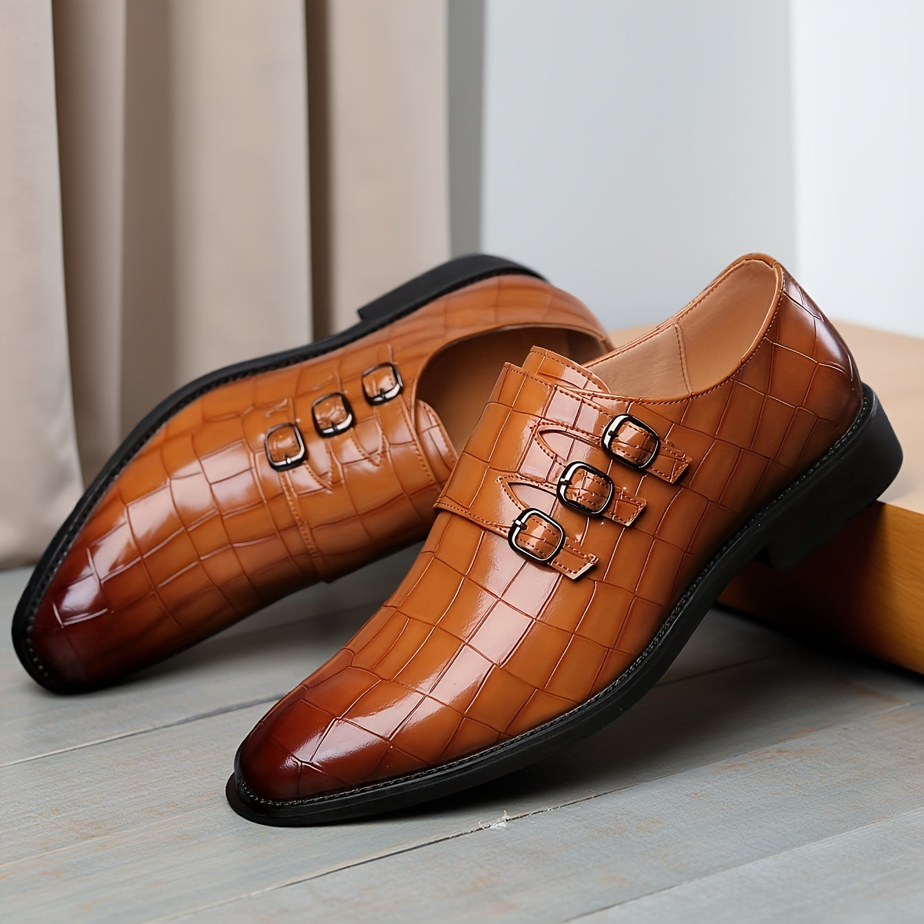 Men's Plus Size British Style High Quality Formal & Business Casual Shoes - Glossy Low-Top Lace-Up with Buckle Closure, Round Toe & Arch Support, Comfortable Cushioned Insole, Slip-Resistant Rubber Sole