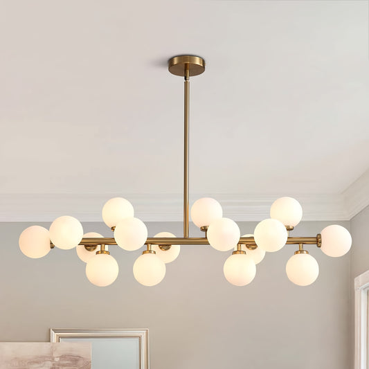 39in 16-light Golden Modern Linear Molecular Pendant Lamp, Rectangular Pendant Lamp, Suitable for Restaurant Island Counters (bulbs Not Included)