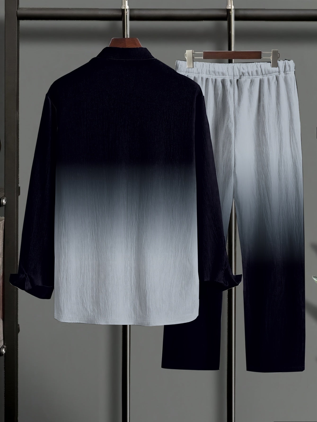 [Plus Size Suit Set] Men's Plus Size Suit - Stretch Long Sleeve Button-Up Shirt & Pants Set | Retro Geometric Check Pattern, V-Neck Lapel Design, Loose Fit for Casual & Formal Wear, Plus Size Blazers