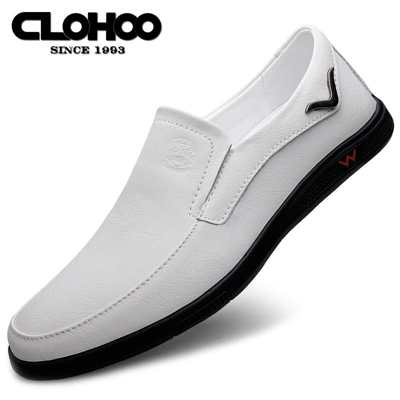 CLOHOO Men's Slip-On Casual Shoes - Genuine Leather Upper, Rubber Sole with PU Cushioned Insole, All-Season Comfort for Business , Brown/Black, Casual Footwear | Classic Slip on | Rubber Sole Footwear