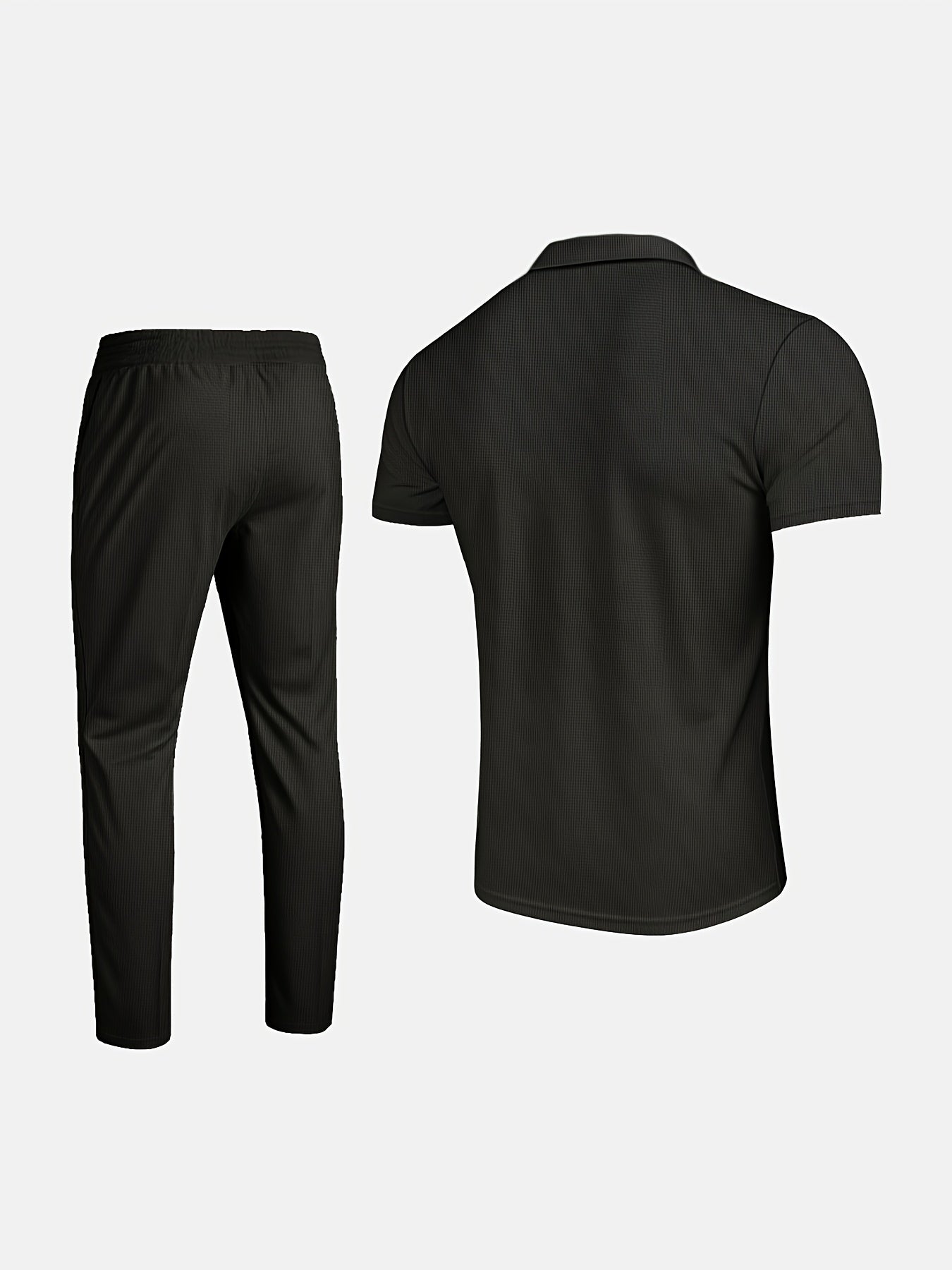 Men's Waffle Texture Lapel Shirt And Pants Set - Polyester Short Sleeved Shirt, Zipper Access, Elastic Drawstring Waist Straight Leg Pants 5 Colors Suitable For Spring, Summer, Autumn, Beach, Outdoor Activities, Daily Wear, S