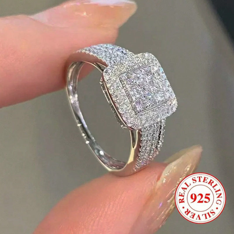 [Luxury Women's Ring] Super Sparkling Luxury 925 Sterling Silver Square Women's Ring | 5 Sizes to Choose From, Suitable for Parties, Banquets, Engagements, Jewelry, Festivals, Valentine's Day Gifts