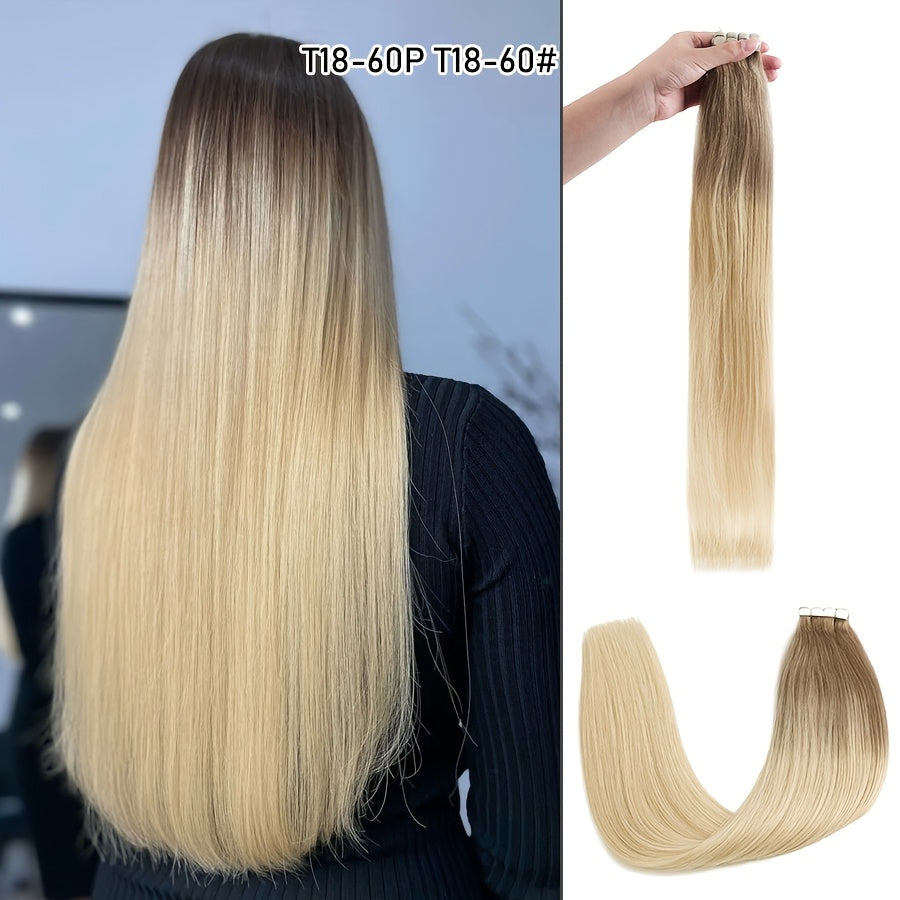 16pcs Vlasy Women's Natural Blonde Balayage Highlights Hair Extensions - Seamless Clip-In Straight Human Hair (12"-24" Lengths, Brown to Blonde Tones) - Easy Application & Damage-Free Removal, Natural Brown Base for Lighter S