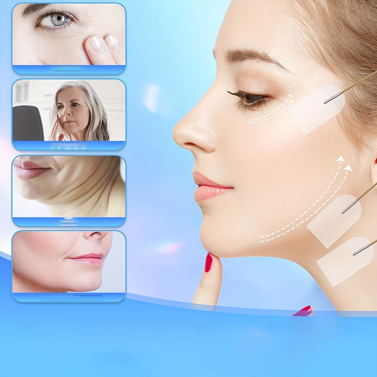 18pcs Invisible Facial Tape Set - Reusable and Unscented with 4 Adjustable Straps for Neck, Jawline, and Double Chin Area