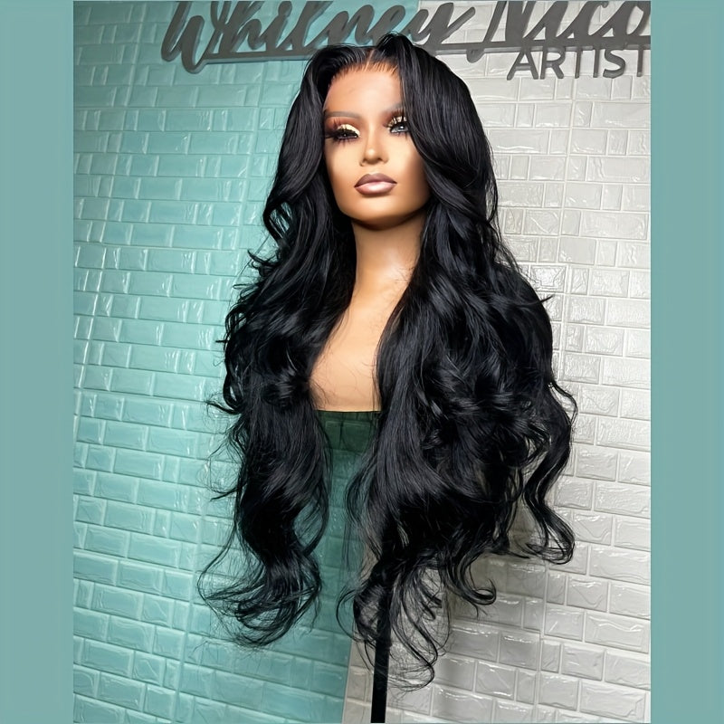 13x4 HD Lace Front Wig - Glueless Pre Plucked Lace Wig with 180% Density, Heat Resistant Synthetic Hair, Natural Black Body Wave Curly Wig for Women, No Glue Needed, Everyday & Special Events, Event Hairpiece, Elegant Hairsty