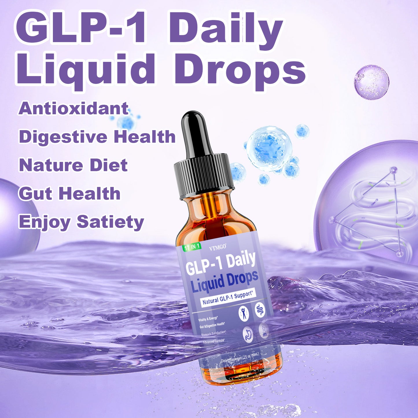GLP-1 Daily Liquid Drops, GUT Health. Helps Appetite.B Vitamins, Ceylon Cinnamon, Probiotics, Ginger Root, Hops Flower, Green Tea, L-Methylfolate, Magnesium.Antioxidant, Balanced Diet, Suitable for Both Men and Women. Each Bo