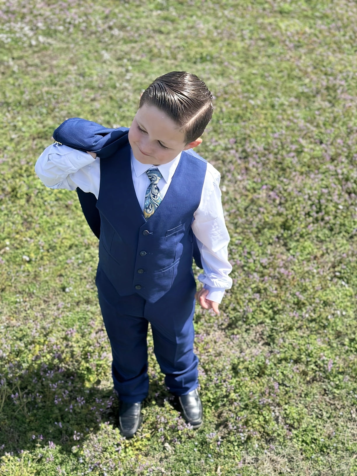 Lycody Boys Suits 4pcs Black Blazer Vest Pants With Random Tie Suit Set For Boy Slim Fit Kids Formal Wedding Dress 5-16Y