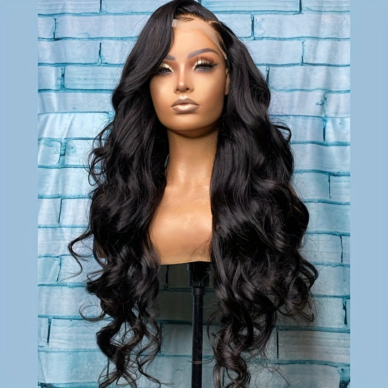 13x4 HD Lace Front Wig - Glueless Pre Plucked Lace Wig with 180% Density, Heat Resistant Synthetic Hair, Natural Black Body Wave Curly Wig for Women, No Glue Needed, Everyday & Special Events, Event Hairpiece, Elegant Hairsty