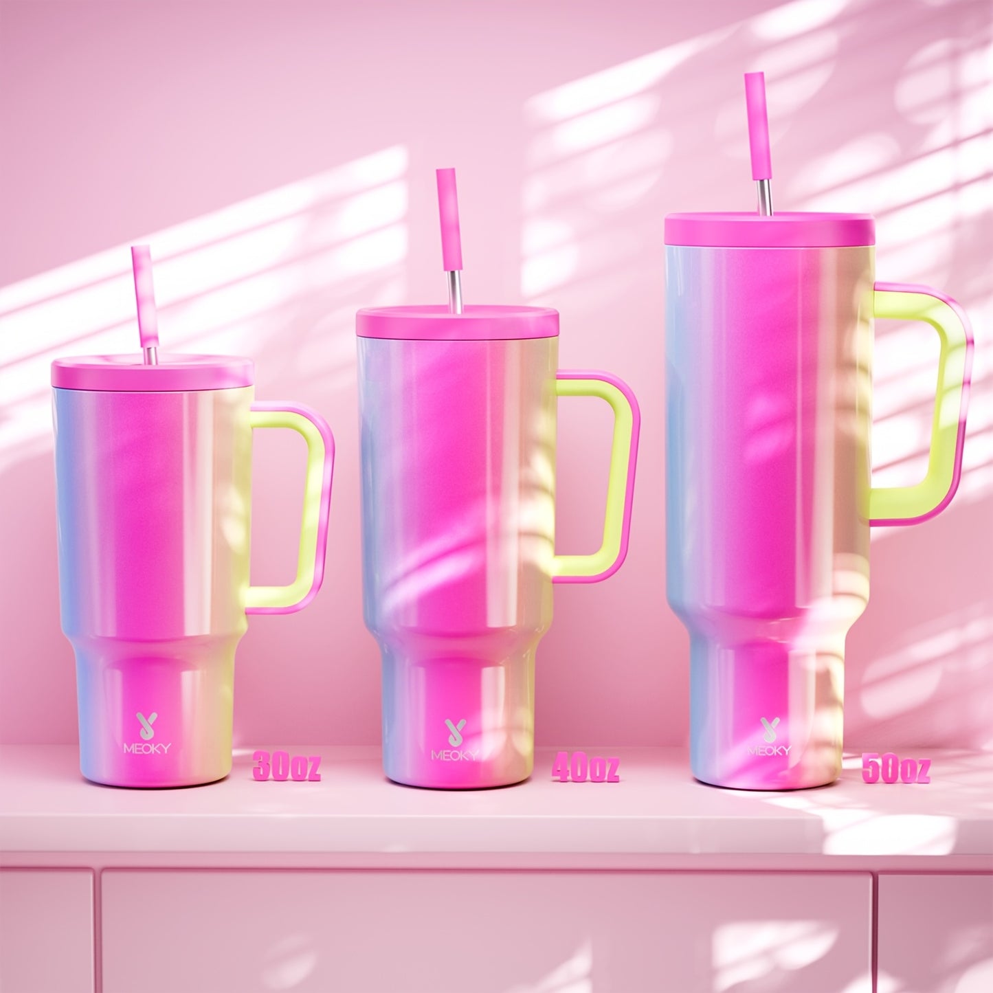 1pc Meoky 30oz Stainless Steel Tumbler with Handle, Lid & Straw - BPA-Free, Leak-Proof Insulated Travel Mug, Keeps Drinks Hot for 8 Hours, Cold for 24 Hours, Hand Wash Only