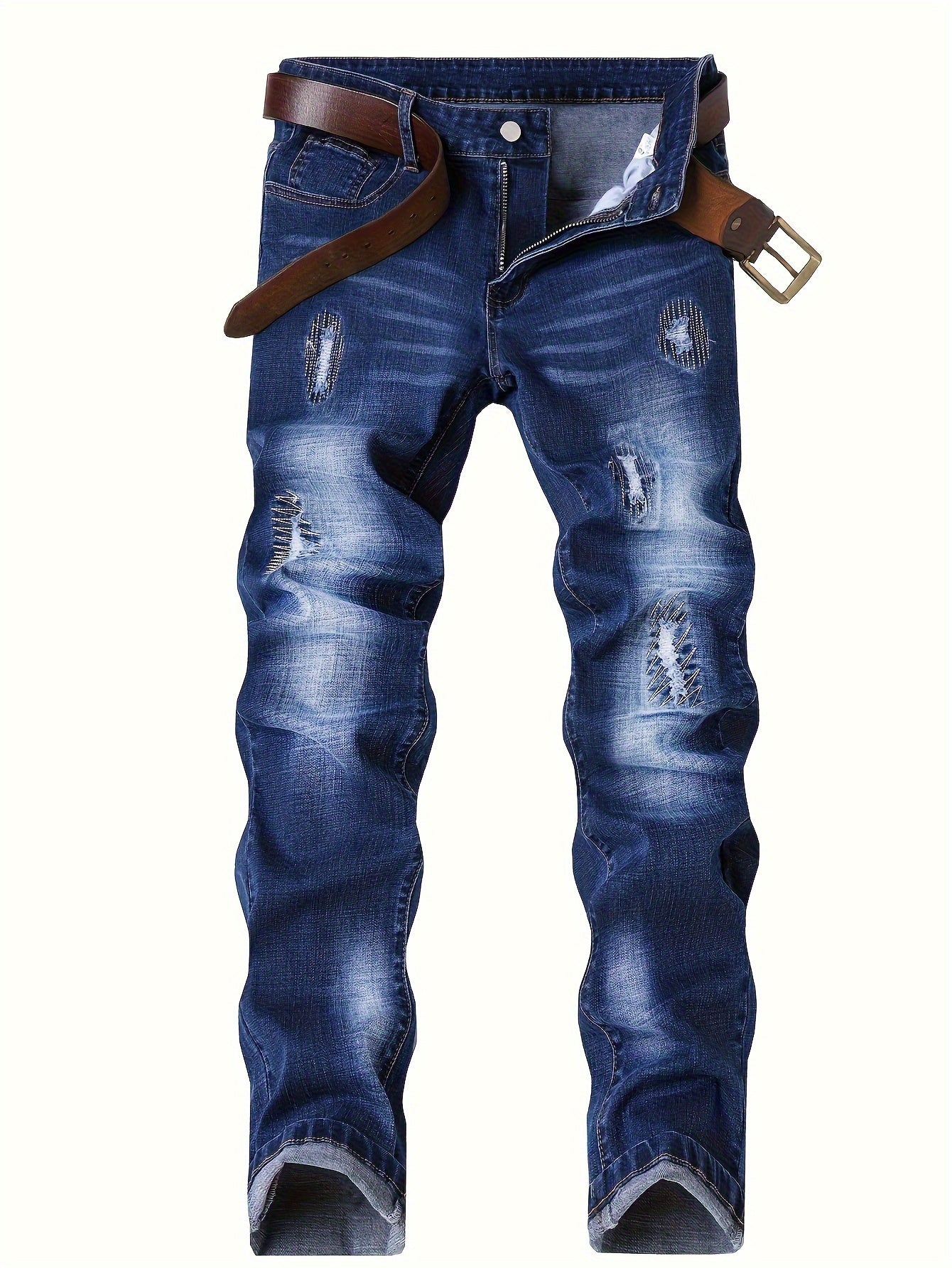 Men'S Slim Fit Stretch Jeans - Black, Slimming Denim Pants with Raw Hem & Button Detail, Versatile for All Seasons, Everyday Basics, Versatile Jeans | Distressed Denim | Rugged Denim Fabri