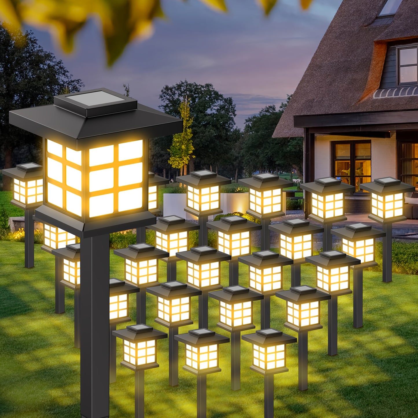 24pcs/12pcs/6pcs Outdoor Warm Light Solar-Charged Landscape Garden Lights, Suitable for Paths, Courtyards & Decks