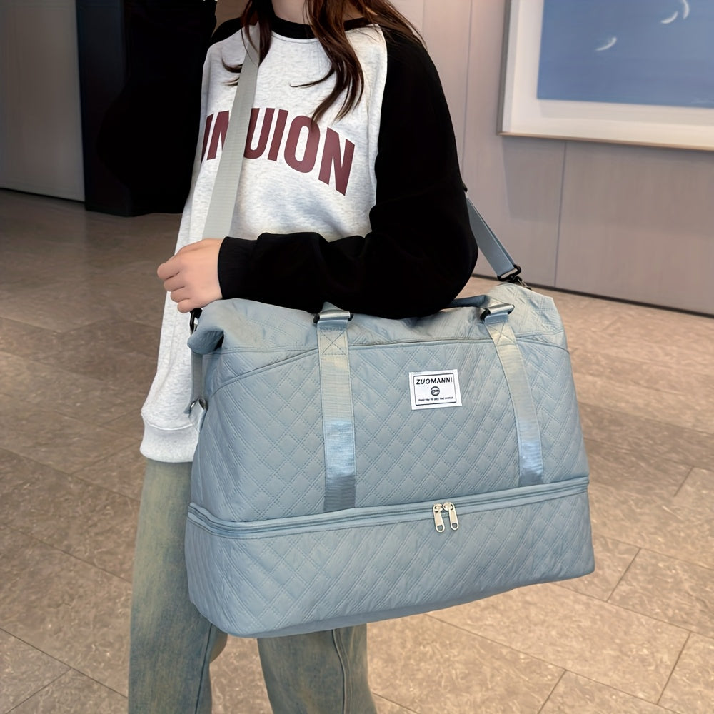 Large Capacity Travel Gym Bag Women'S Combo Letter Bag Valentine'S Day Gift Multifunctional Luggage Duffel Stitched Short Long Trip Tote with Independent Shoe Compartment Multi-Pocket Design