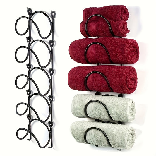 6pcs Set Of Wrought Iron Hangers - Elegant Wall Decoration - Bathroom Wall Mounted Storage Towel Rack Multi Functional Multi-layer Wall Wrought Iron Storage Rack - Space Saving, Easy to Install, Suitable for Towels, Clothes,