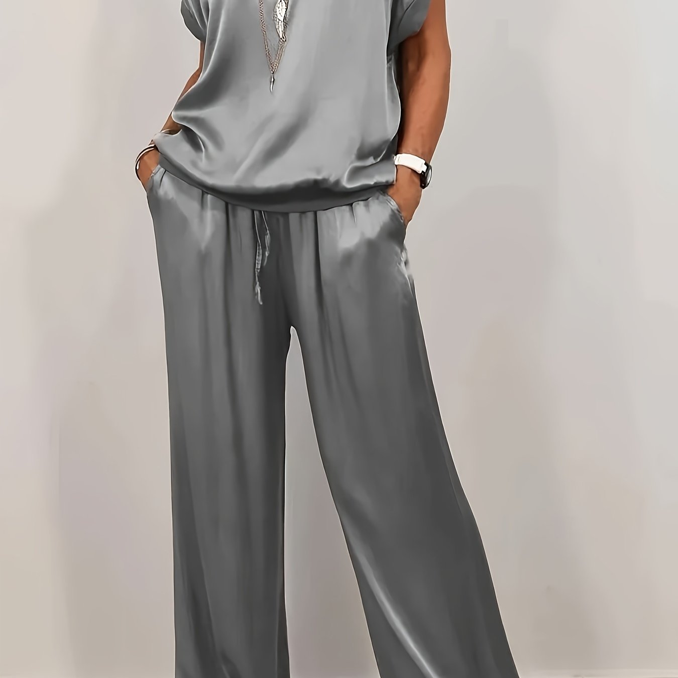 [Trendy Casual Set] Trendy Casual Set: Spring/Summer Loose Shirt & Wide Leg Pants