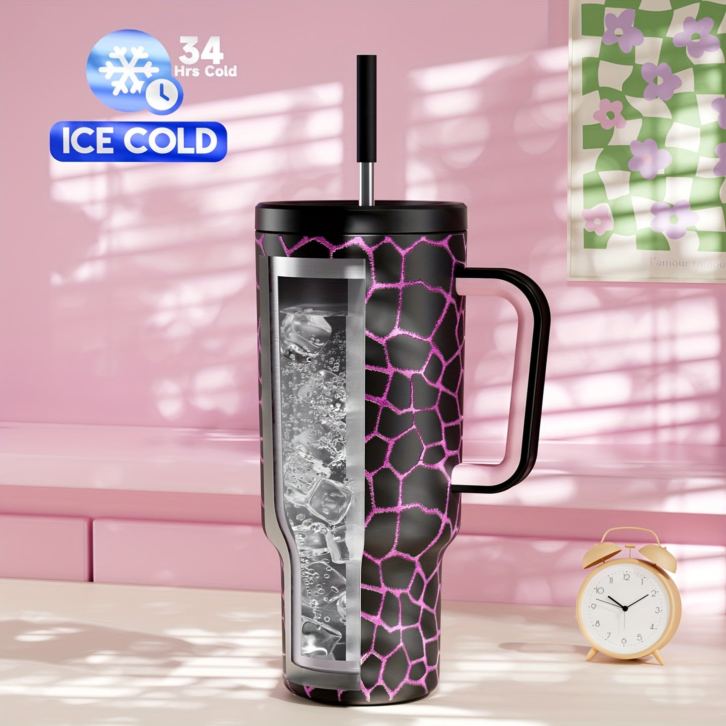 MEOKY 40oz Stainless Steel Tumbler with Handle - Leak-Proof, Insulated Travel Mug for Hot & Cold Drinks, Durable & Easy to Clean, Perfect for Running, Gym, or Outdoor Activities, Black Series, Hand Wash Only, Travel Drinkware