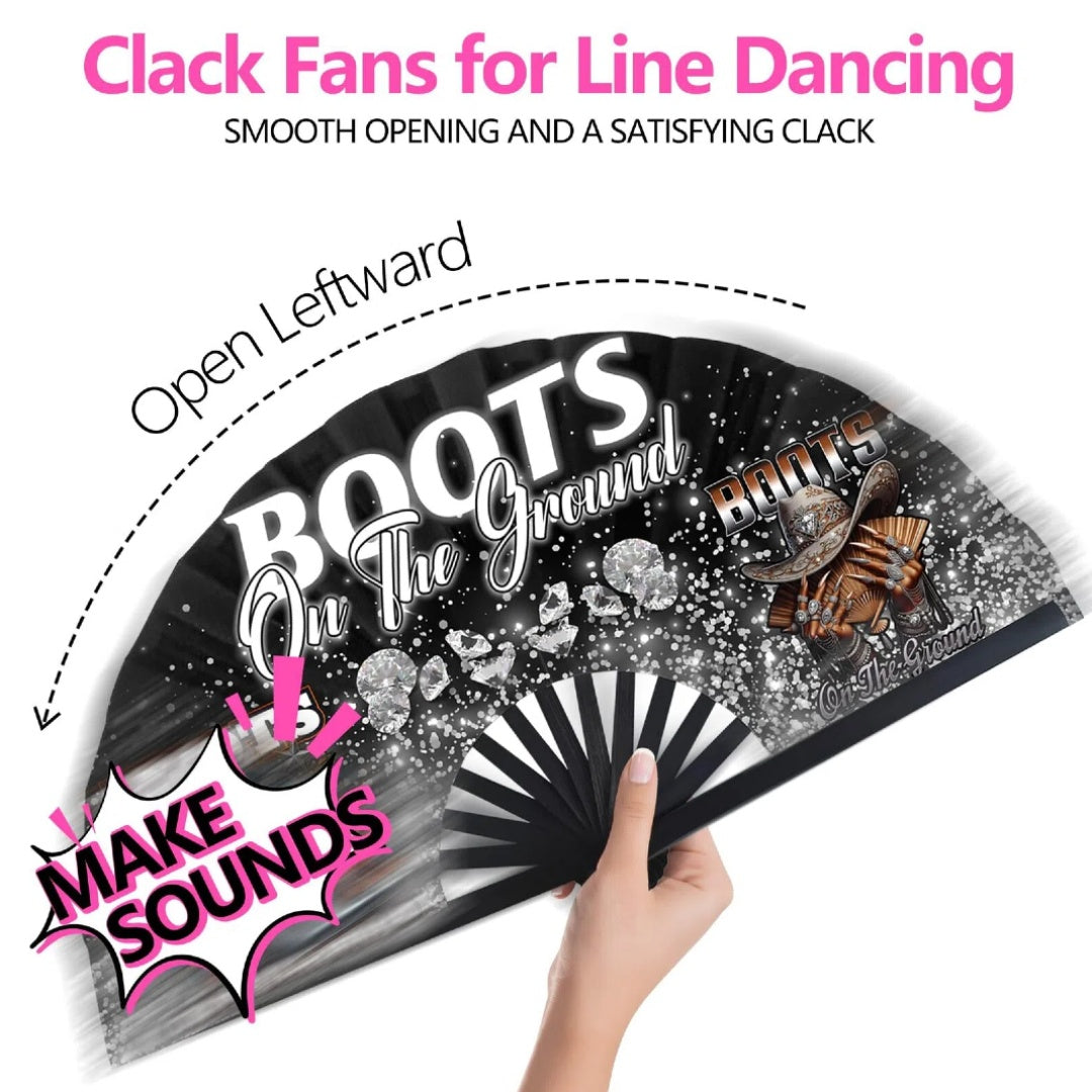 1/2pcs 13inch Boots On The Ground Hand Fan, Where Them Fans At Folding Fans, Clapping Clacking Fans For Line Dancing Unique Oriainal Pattern For Party Props Perfect Gifts For Line Dance Lover.Clack Fan For Popping Fans, Cowgi