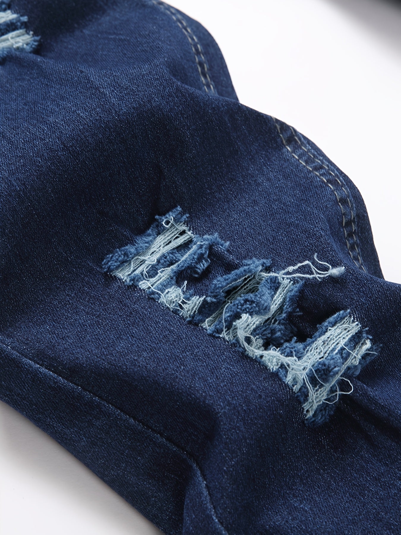 Men's Premium Stretch Denim Jeans - Slim Fit Straight Leg Distressed Ripped Jeans with Details, Medium Stretch Comfort, Street Style All-Season Casual Pants, Machine Washable, Trendy Streetwear