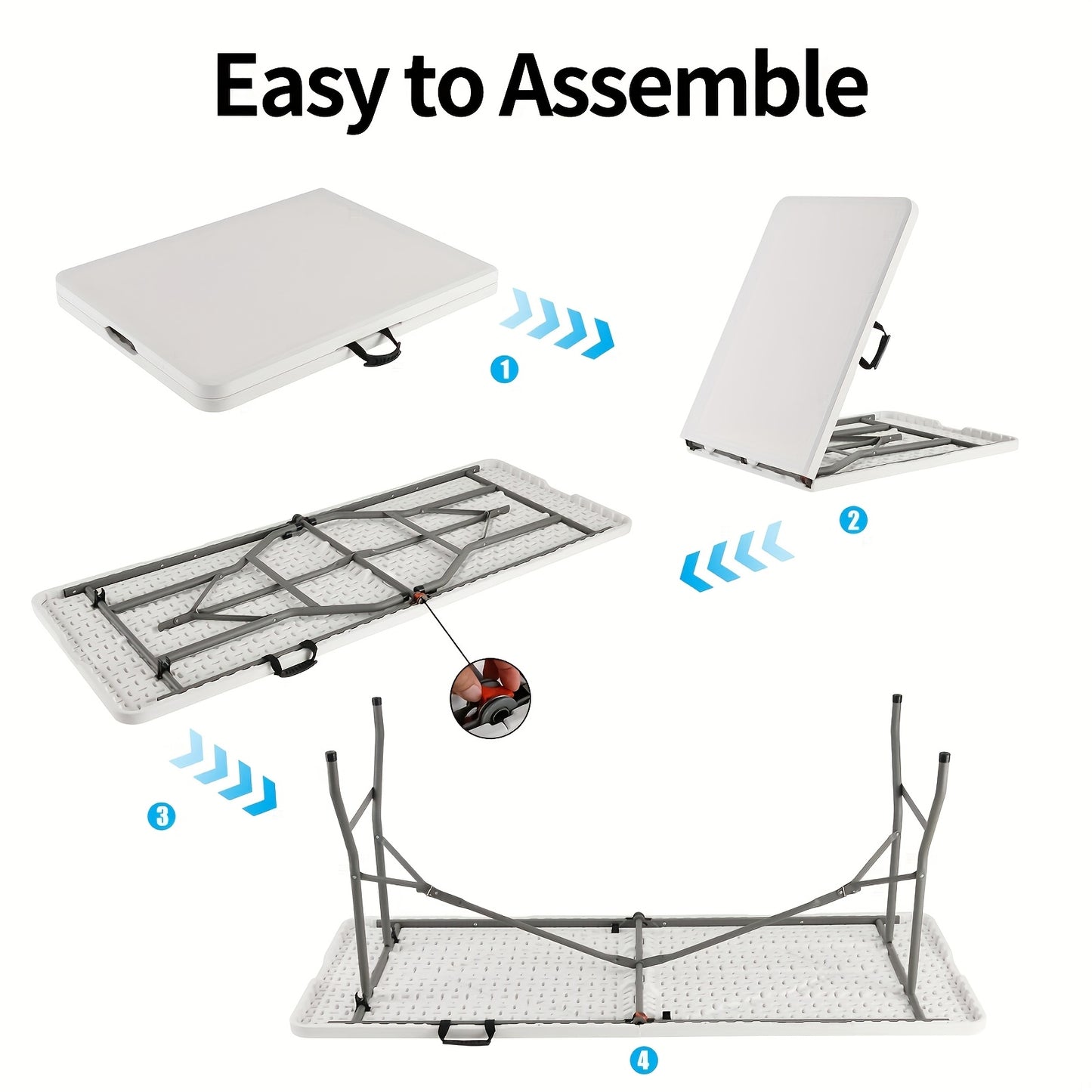 Folding Table 30*20inch/4ft/6ft Portable Heavy Duty Plastic Fold-In-Half Utility Table Indoor Outdoor Adjustable Height Folding Table with Carrying Handle, Office, Camping And Party, Back to School
