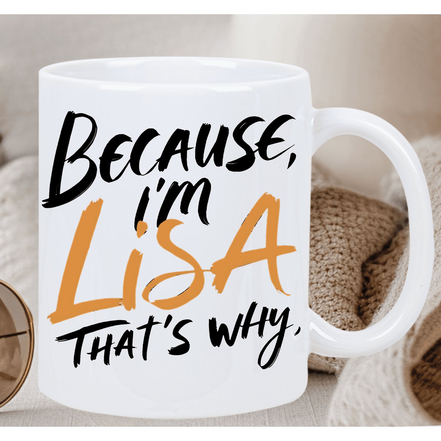 [Lisa-Inspired Mug] 11oz Ceramic Lisa-Inspired Mug | 1pc Insulated Coffee Cup with "Because I'm Lisa That's Why" Design, Reusable for Hot & Cold Drinks, Hand Wash Only - Perfect Gift for Birthdays, Holidays, Christmas, New Ye