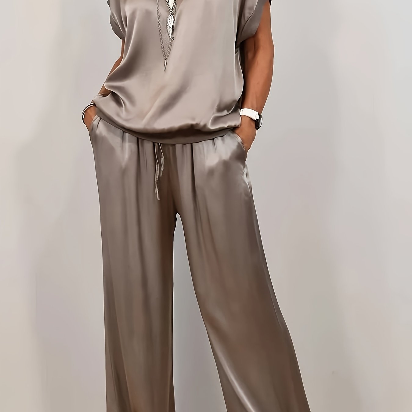 [Trendy Casual Set] Trendy Casual Set: Spring/Summer Loose Shirt & Wide Leg Pants
