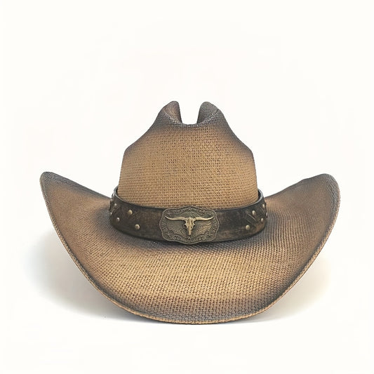 [Vintage Cowboy Hat] 100% Paper Straw Handmade Vintage Cowboy Hat | Women's Unisex Wide Brim 10Cm, Firm Structure, Breathable Weave, Adjustable One-Size-Fit-Most 58-59Cm with Sweatband, Outdoor Hat - Upgraded Packaging with C