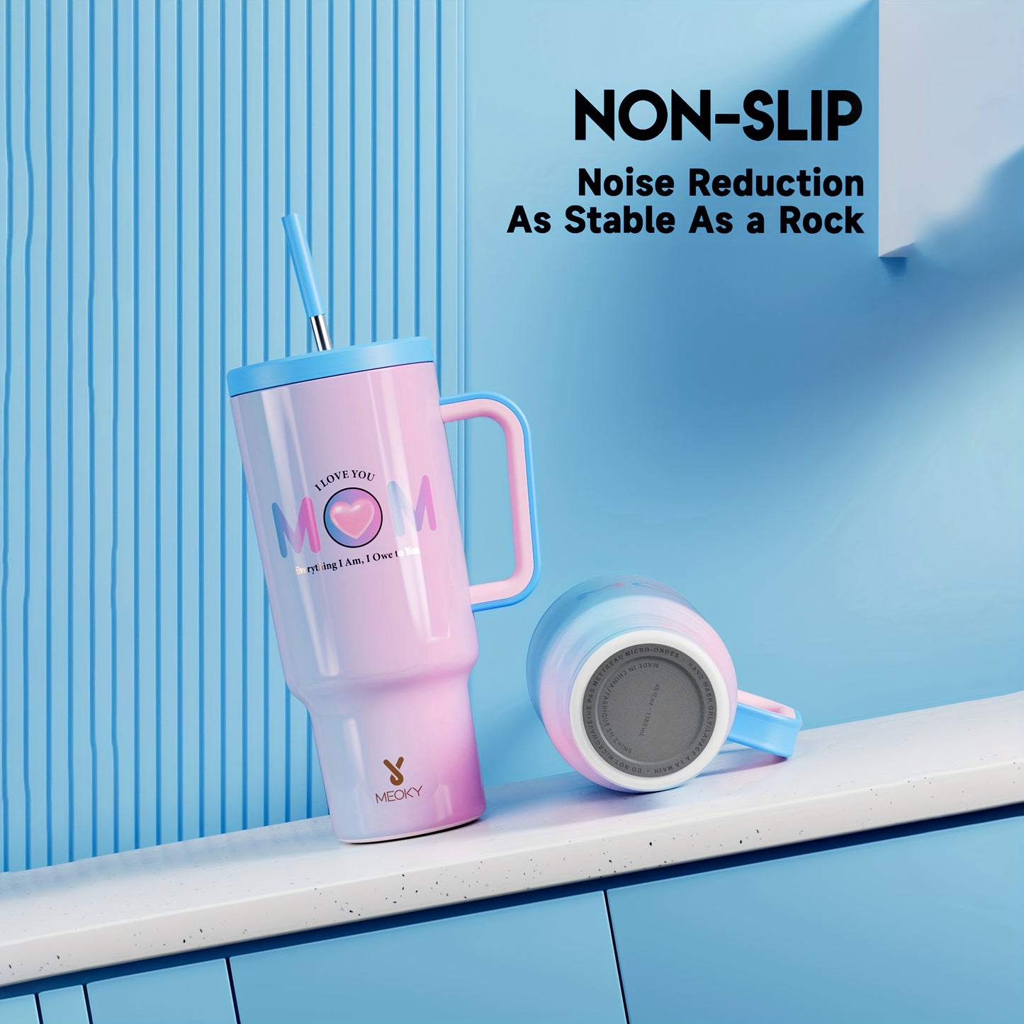 [MEOKY Stainless Steel Tumbler] MEOKY 40oz Stainless Steel Tumbler with Handle | Leak-Proof, Insulated Travel Mug for Hot & Cold Drinks, Perfect Gift for Father's Day & Mother's Day, Round Shape, Hand Wash Only, Travel Drinkw