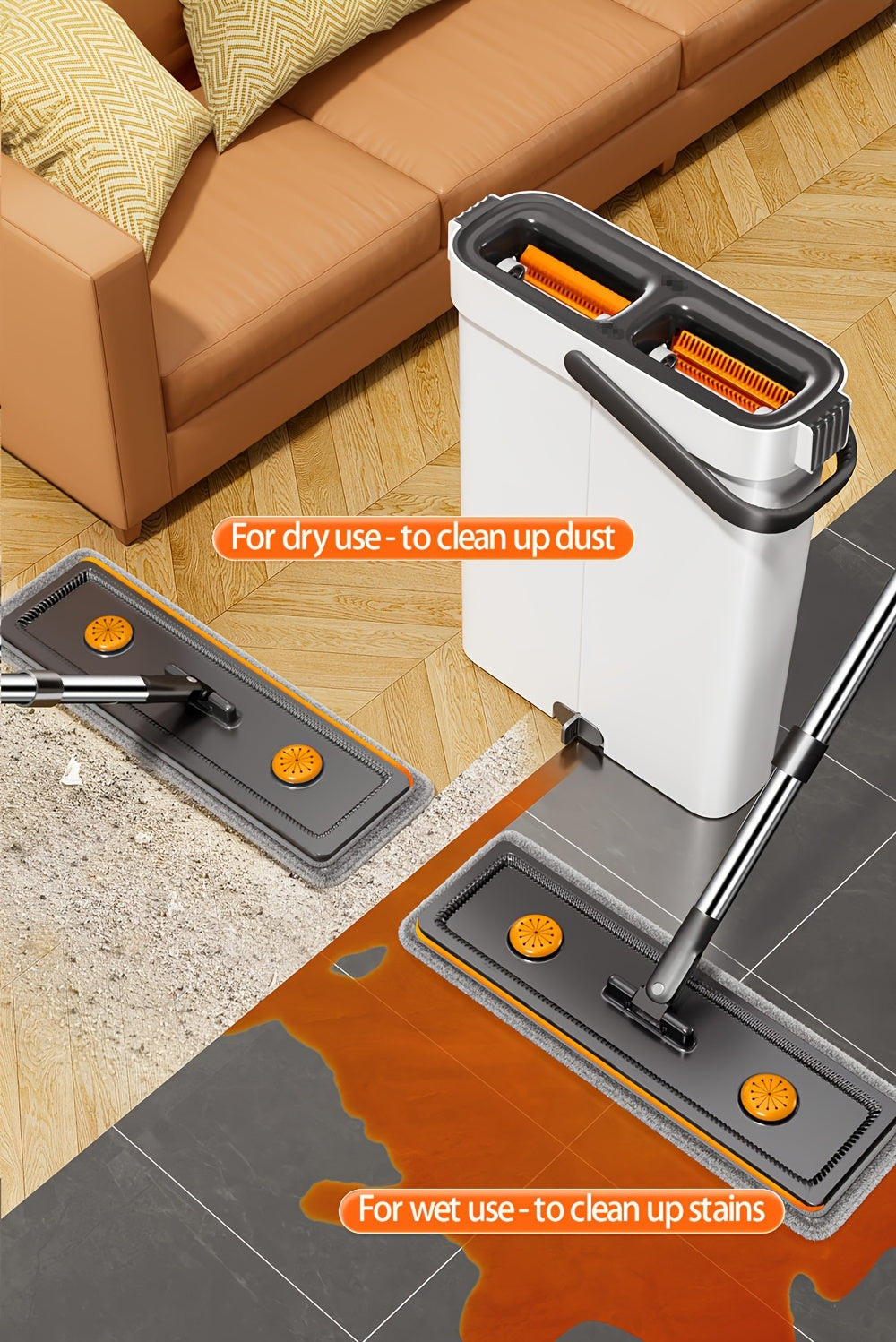 Mop And Mop Bucket Combo Set, Hand-free Flat Mopping Mop And Bucket, Washable Reusable Microfiber Cloth, Wet And Dry, Can Mop Tile Wood Floor Marble, Suitable For Living Room, Bedroom, Kitchen, Bathroom Use