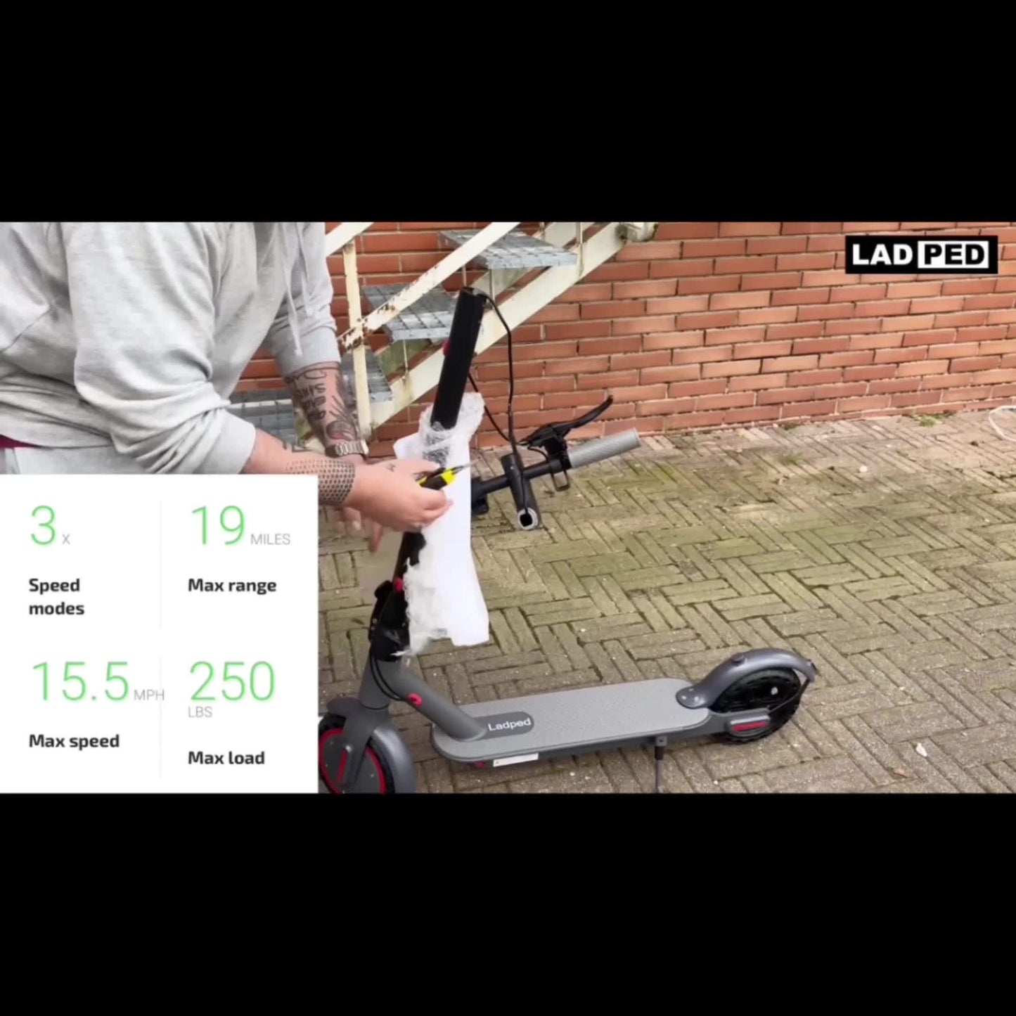 LADPED Electric Scooter LP80, 350W 36V, 8.5" Solid Tires, 19 Mile Range And 3 Modes, High Speed For Teens And Adults, Foldable And Height Adjustable, Designed For Beginners- Ideal For Travel, City Streets, Parks, Or Campus Pa