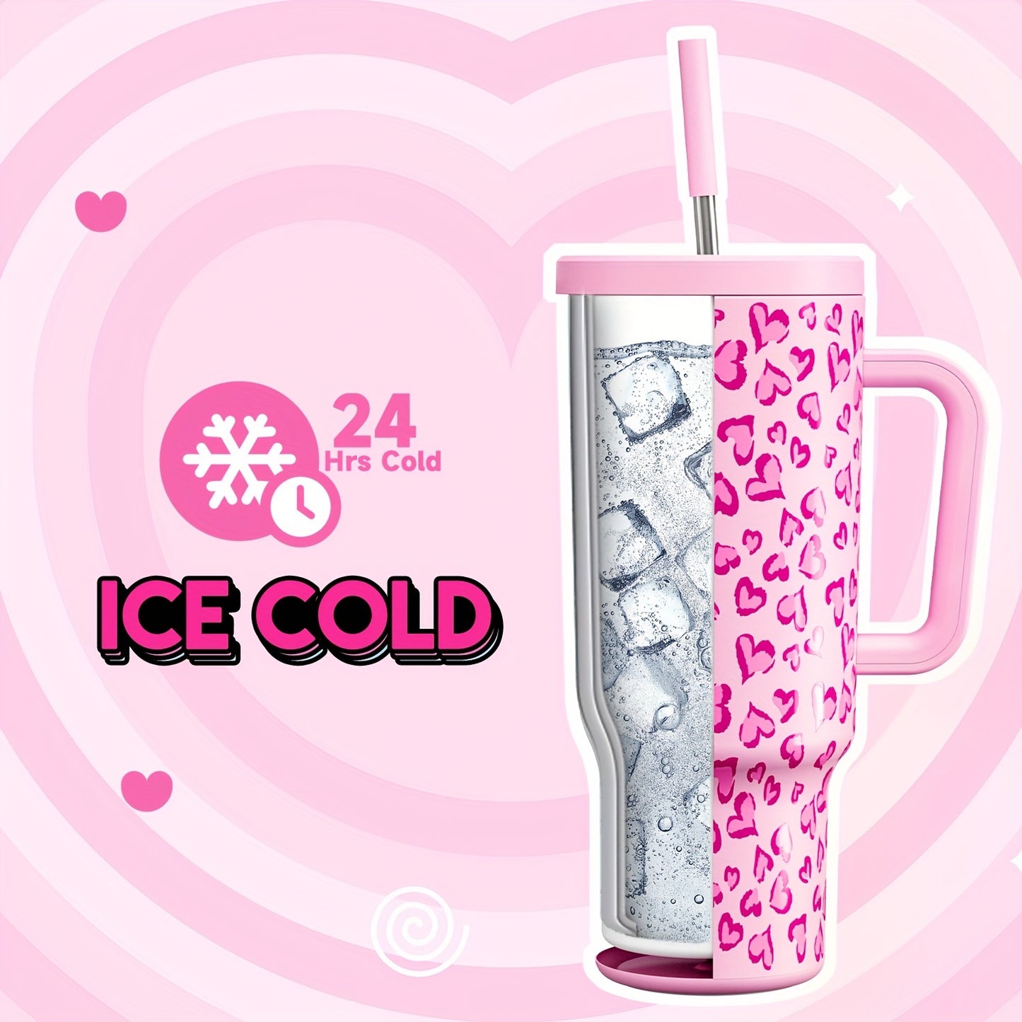 Meoky 40oz Insulated Stainless Steel Tumbler with Lid & Straw - Leakproof, BPA-Free, Perfect for Outdoor Adventures & Valentine's Day Gift