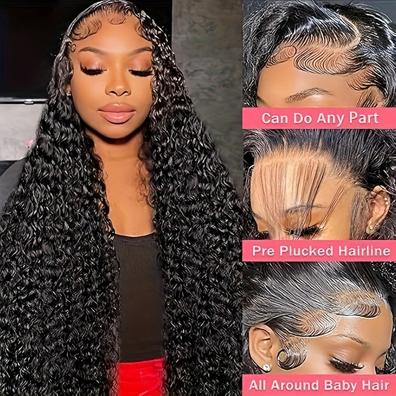 13x4 HD Transparent Lace Front Wig Human Hair - Pre Plucked Glueless Deep Curly & Wavy Natural Brown Lace Frontal Wig with 200% Density, Wet & Wavy Texture for /, Natural Color Blonde/Red Highlights (No Glue Needed)